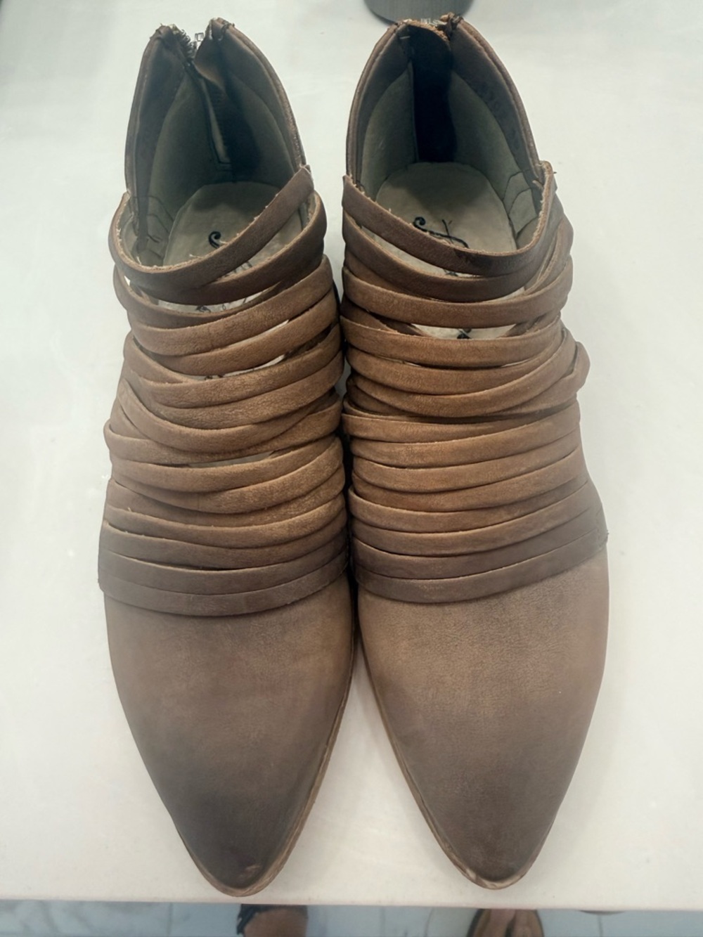 Free People Tan Wrapped-Strap Pointed Ankle Boots